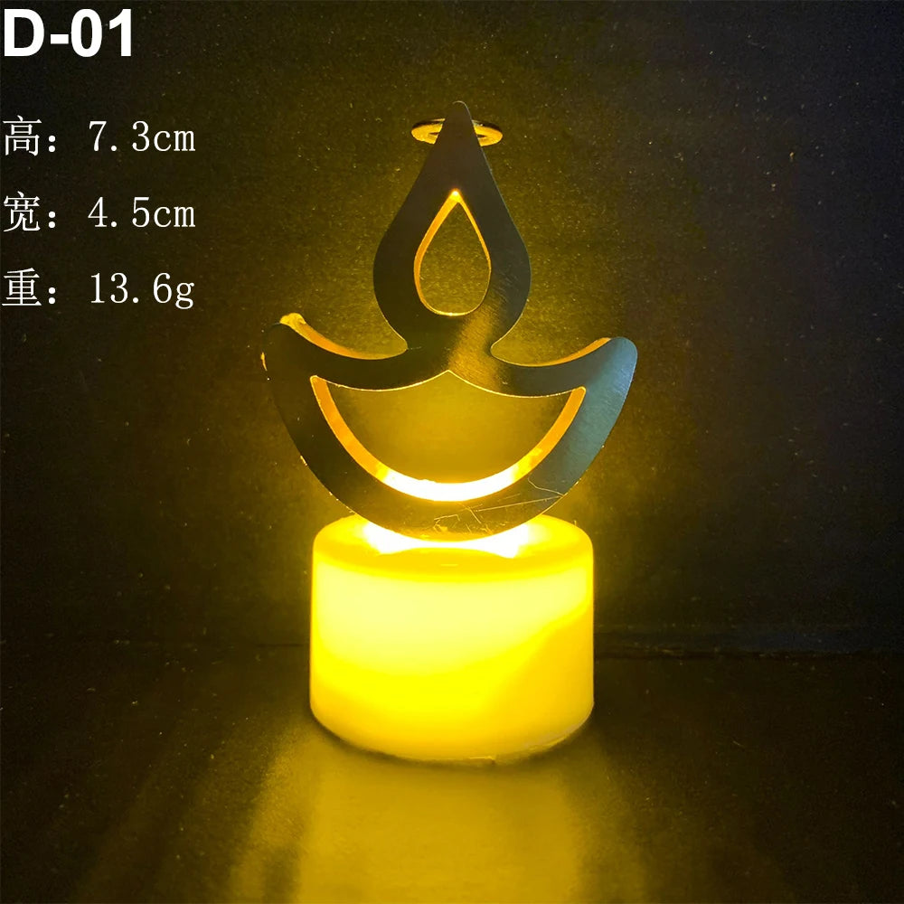 Diwali Diya Decor LED Candle Light, Hindu, Deepavali Festival, Night Light, Battery Powered, Art, 10 Pcs