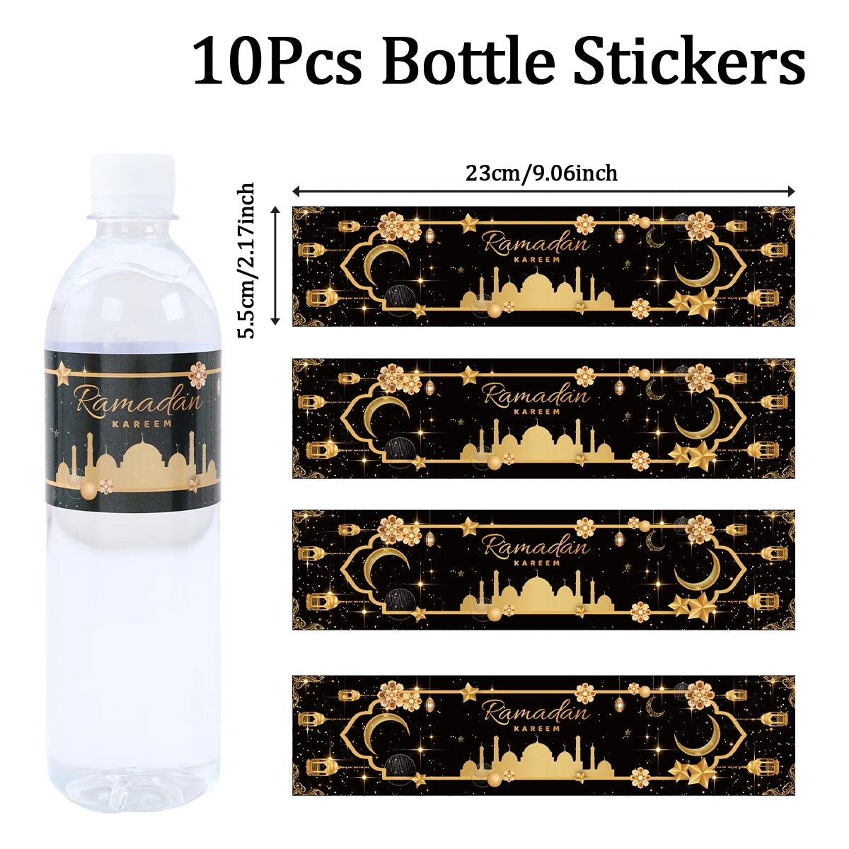 10/24pcs Eid Mubarak Bottle Labels Sticker Ramadan Kareem Decoration For Home 2025 Muslim Islamic Party Supplies Eid Al-fitr