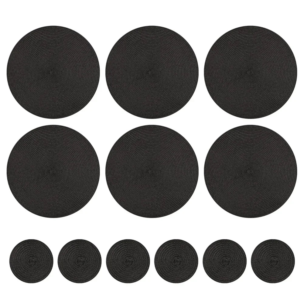 Set of 6 Round Placemats and Coasters Braided Woven Place Mats Washable Heat Resistant Table Mats and Coasters for Dining Table