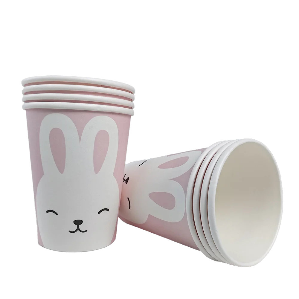 Easter Theme Disposable Tableware Cute Cartoon Bunny Rabbit Pattern Paper Plates Cups Napkins Kids Favor Easter Party Decoration