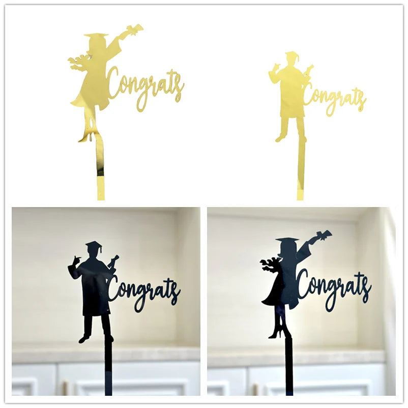 2025 Graduation Cake Topper Gold Black Acrylic certificate Student Party Gift Graduation Ceremony Cake Topper Dessert Decoration