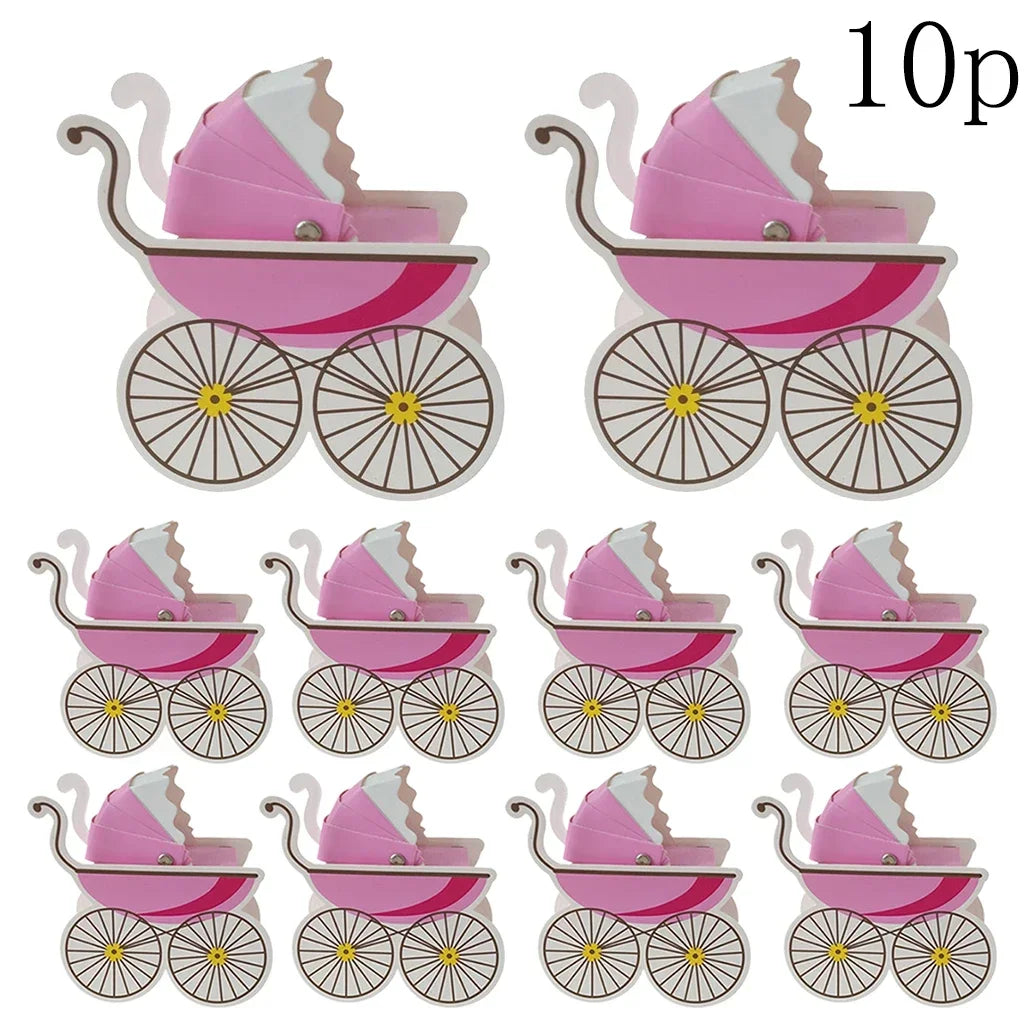 10pcs Babyshower Candy Box Creative Pink Blue Baby Carriage Candy Boxes It's a Boy Or Girl Party Decor Candy Packaging Box