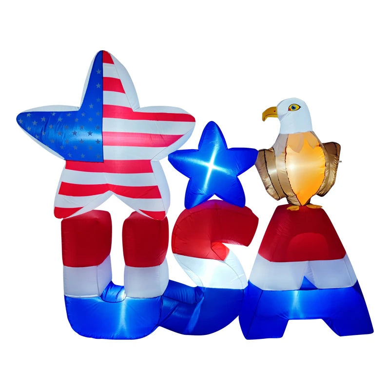 Happy 4th of July Inflatable Decoration 2.1M\7FT Independence Day Giant Inflated Model Ornament Home Festival Party DIY Decor