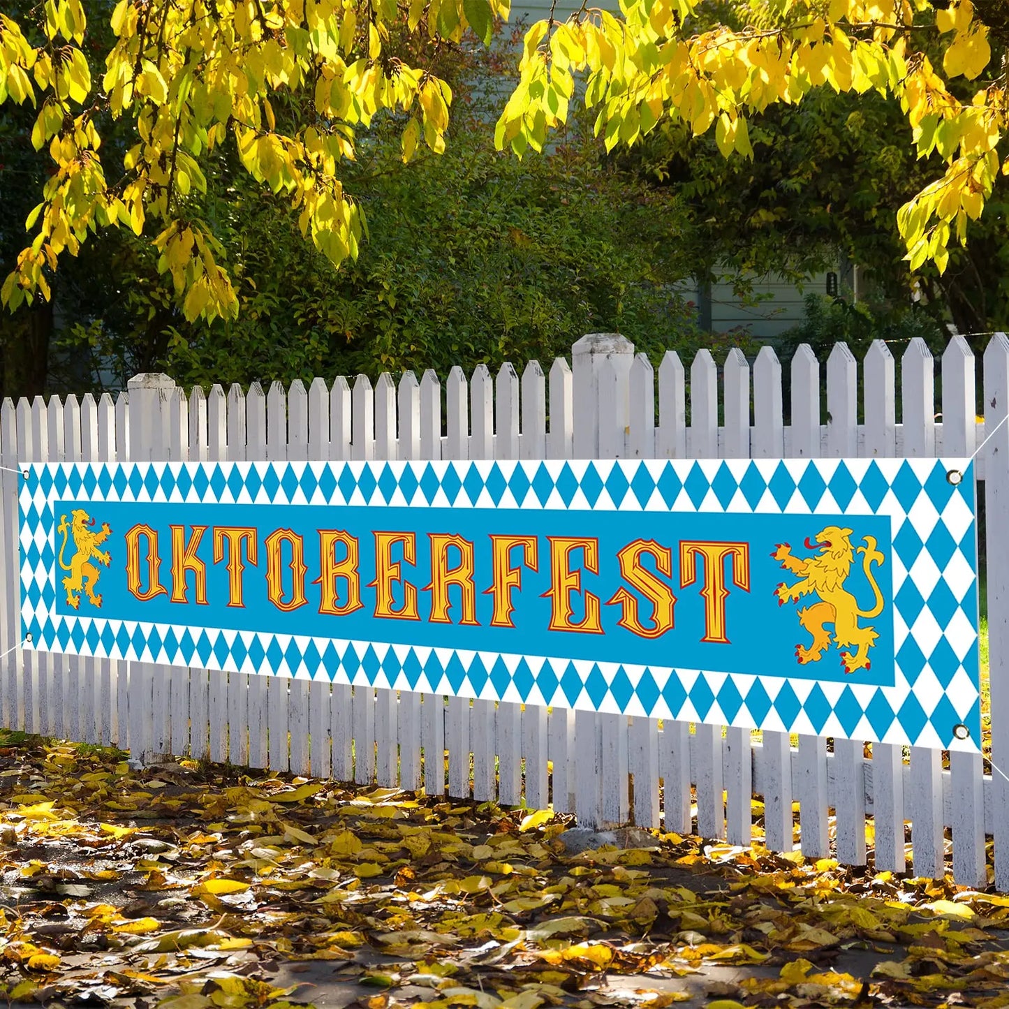 Oktoberfest Fence Banner for German October Fest Themed Party Decoration Blue Bavarian Flag Hanging Banner for Beer Party Supply