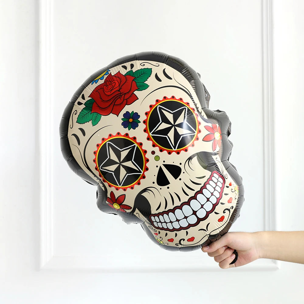 142pcs Fiesta Mexico Day of The Dead Theme Balloon Garland Arch Kit Multicolor Skull Foil Balloon Mexican Photography Backdrop