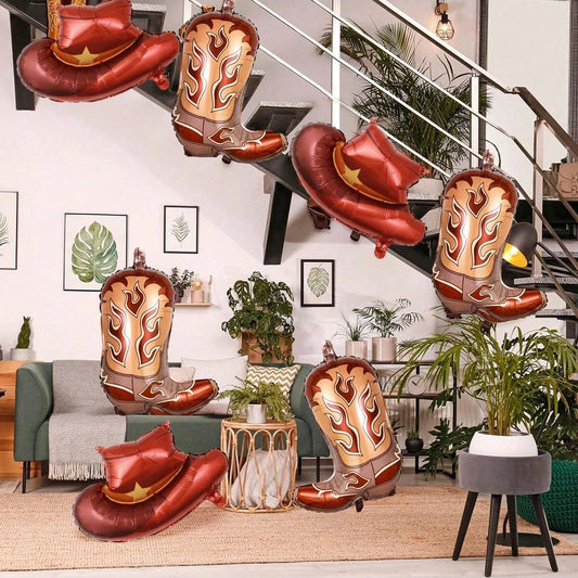 8pcs western themed party balloons, including cowboy boots and cowboy hat balloons, western themed birthday, bachelorette party