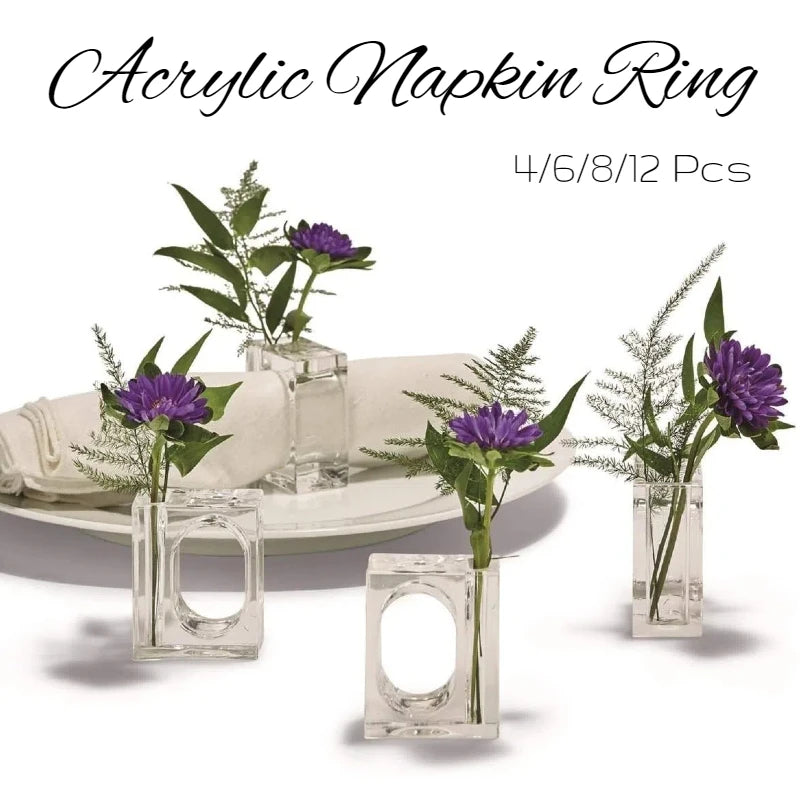 4-20Pcs Acrylic Napkin Rings Clear Napkin Holders Mini Flower Bud Vase for Wedding Birthday Banquet Table Decor