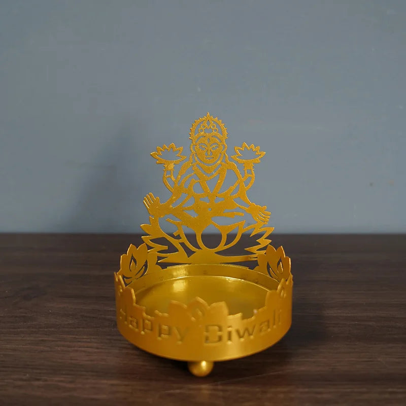 1Pc Art Metal Buddha Statue Candle Holder Crafts Home Decoration Hollow Shadow Diwali Festival Fortune Candle Lamp