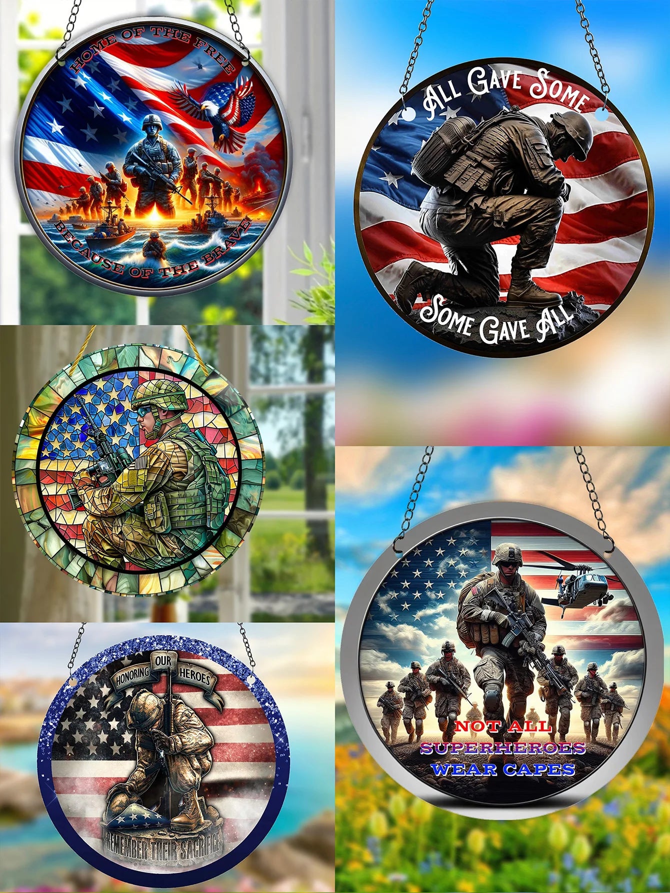 1pc Soldier Painted Window Hanging Decorations, Patriotic Wreath Signs, Home Garden Decor, Independence Day Gifts
