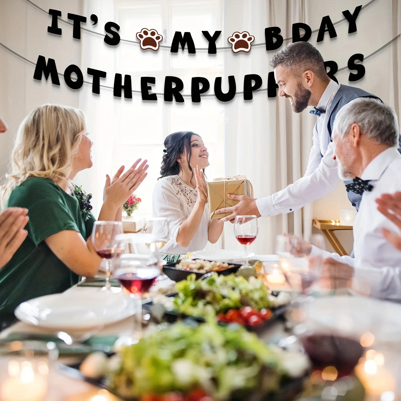 It's My Baby Motherpuppers, Funny Dog Birthday Banner, Dog Paw Party Bunting Sign, Puppy Dog Pennant Decor Black Happy Birthday