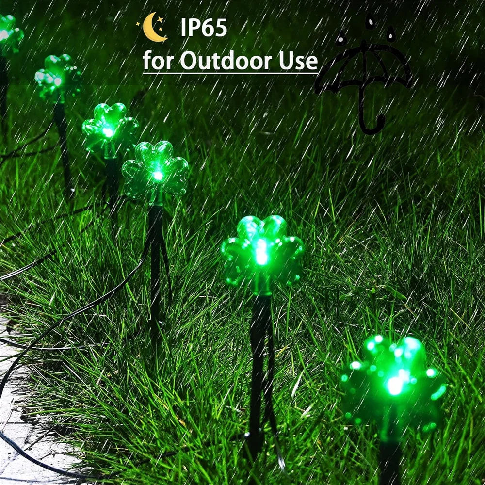 100 LED St Patricks Day Decorations Lights Solar Shamrock String Lights, Outdoor Solar Powered Garden Pathway Lights 635