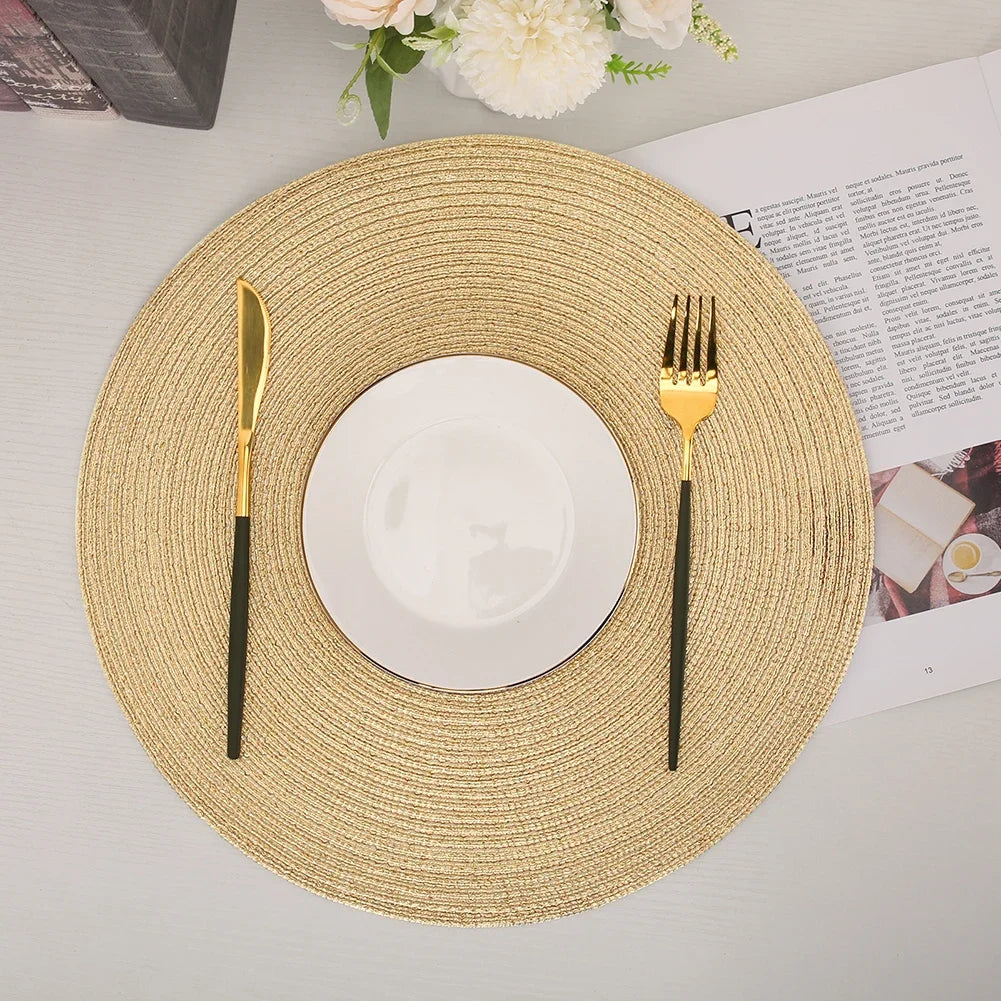 Set of 6 Round Placemats and Coasters Braided Woven Place Mats Washable Heat Resistant Table Mats and Coasters for Dining Table