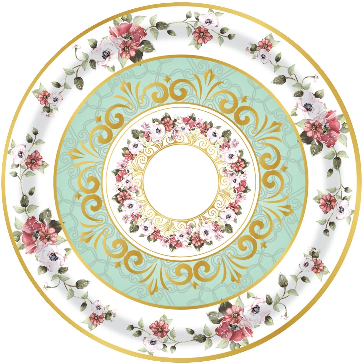 8Guests Elegant Tea Party Disposable Tableware Pink Green Floral Pattern Plates Napkins Women Happy Afternoon Tea Party