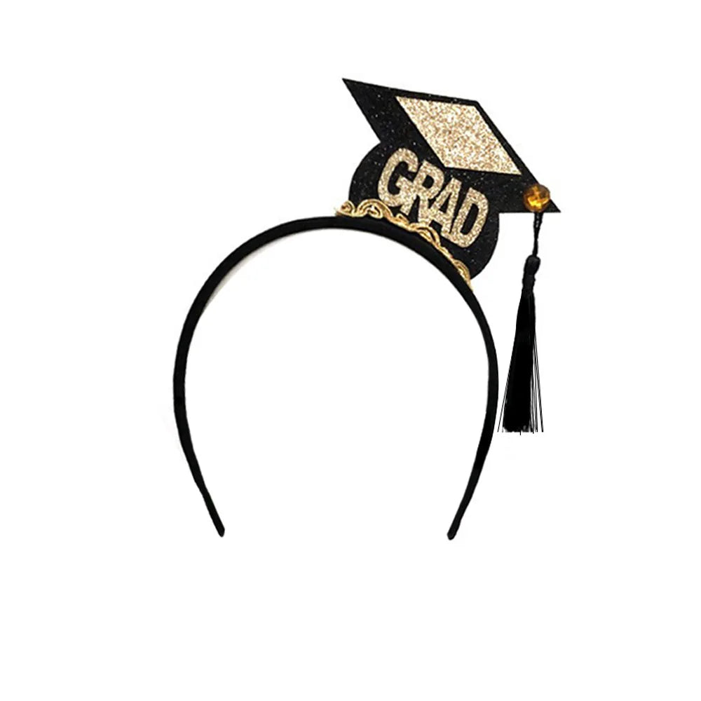 1Set Grad Cap Headband Graduated Satin Sash 2025 Graduation Party Decoration Supplies Photo Props Mini Bachelor Hat