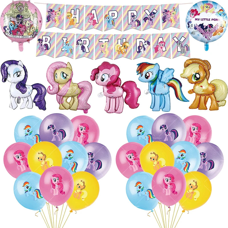 My Little Pony Foil Latex Balloon Happy Birthday Party Decoration Banner Cake Topper Kid Event Supplies Backdrop Disposable Toys