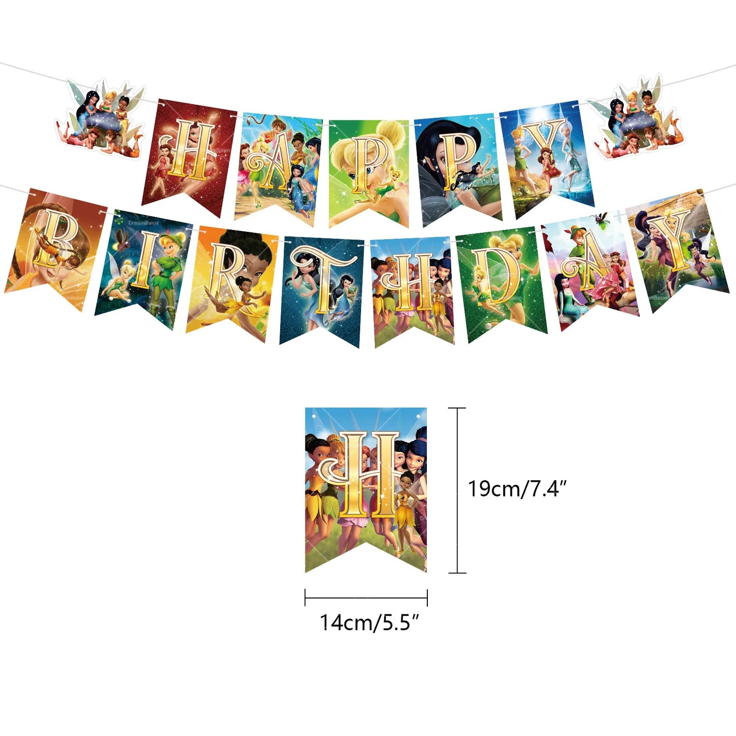 Tinker Bell Fairy Foil Balloons Pixie Latex Ballon Happy Birthday Banner Party Decorations Cake Toppers Cartoon Kids Girls Gift