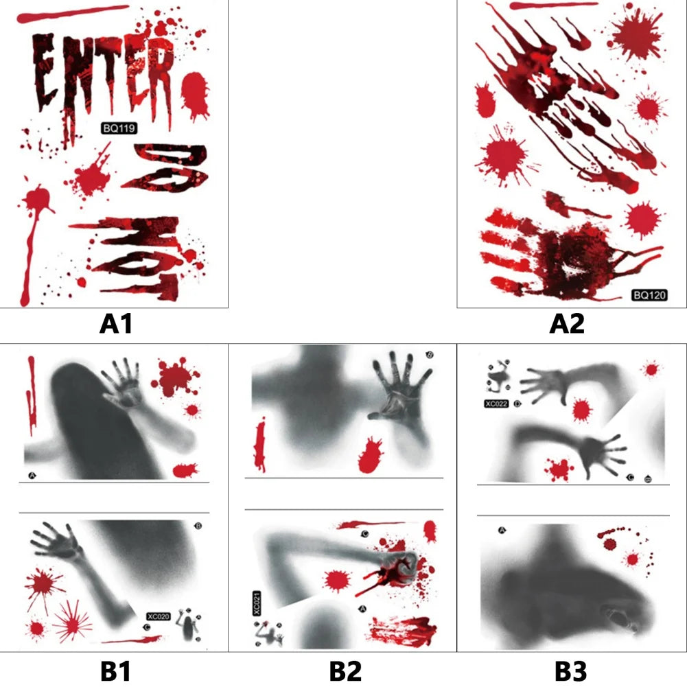 Removable Halloween Wall Stickers Horror Blood Fingerprints Window Stickers For Halloween Party Home Bar Floor Wall Decal