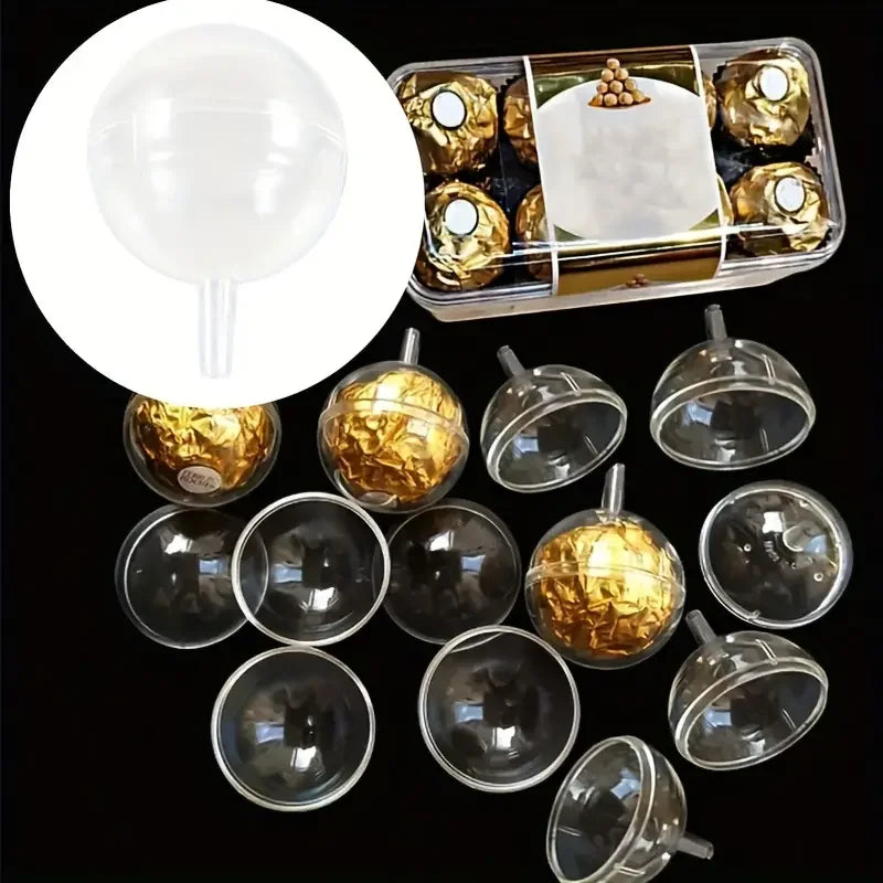 10pcs Chocolate Flower Holder Transparent Round Lid Acrylic Flower Cup Valentine's Day Bouquet Diy Material Flower Packaging
