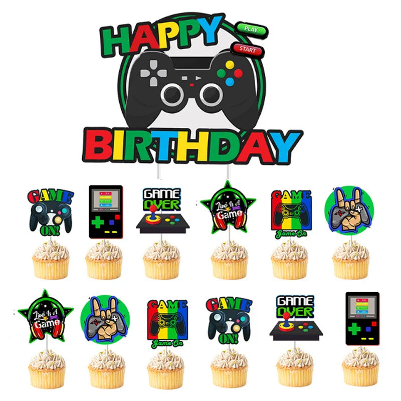 Video Game Birthday Decoration Tableware Balloons for Boy Paper Plates Cups Napkins Banner Cake Topper Video Game Party Favors