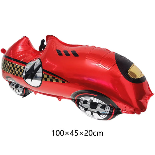 Car Race Balloons Traffic Cones Black White Checkered Flags Racing Wheel tire Foil Balloon Kids Car Birthday Party Decorations
