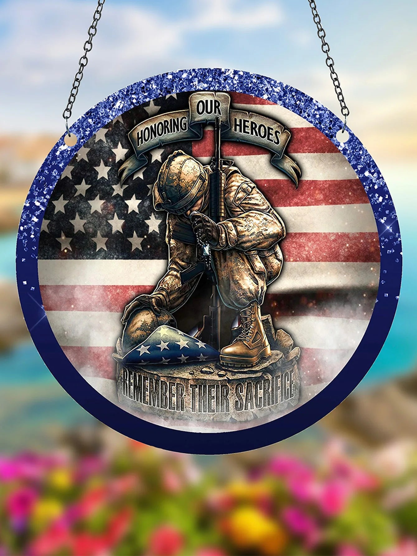 1pc Soldier Painted Window Hanging Decorations, Patriotic Wreath Signs, Home Garden Decor, Independence Day Gifts