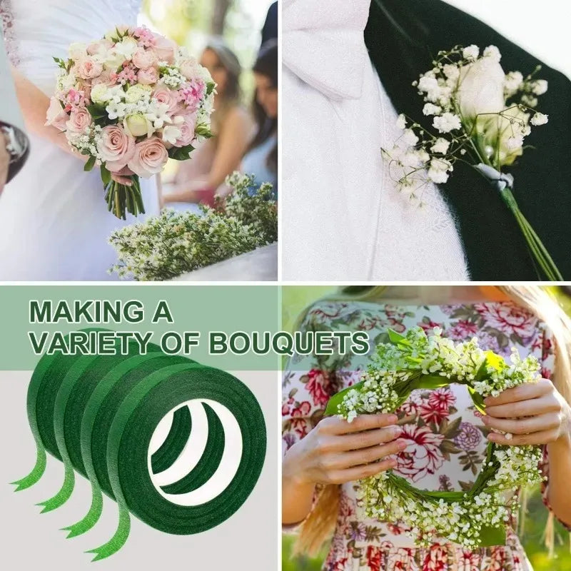 10/1Rolls Green Bouquet Floral Tapes Self-adhesive Stamen Wrapping Paper Tape DIY Flowers Decor for Florist Wedding Party Props