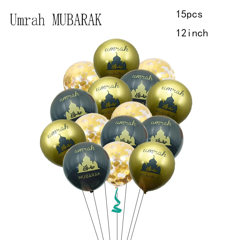 Black Gold Umrah Mubarak Latex Confetti Balloon Eid Mubarak Islamic Muslim Pilgrimage Festival Party Decor Supplies