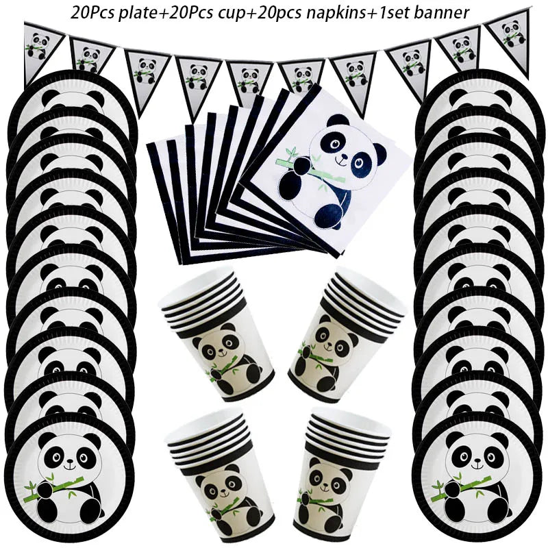 Panda Theme Party Decoration Kids Birthday Party Supplies Cute Panda Disposable Tableware Banner Cookie Bag Baby Shower Decor
