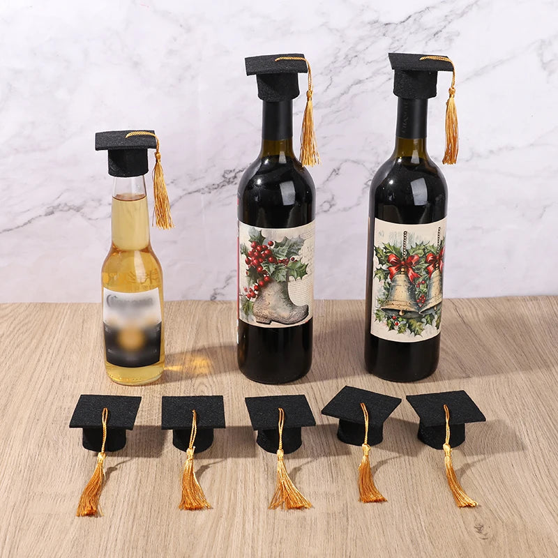 5/10pcs Felt Bachelor Hat with Tassels for Graduation Party DIY Decoration Wine Bottle Topper Graduate Mini Cap Candy Gift Boxes