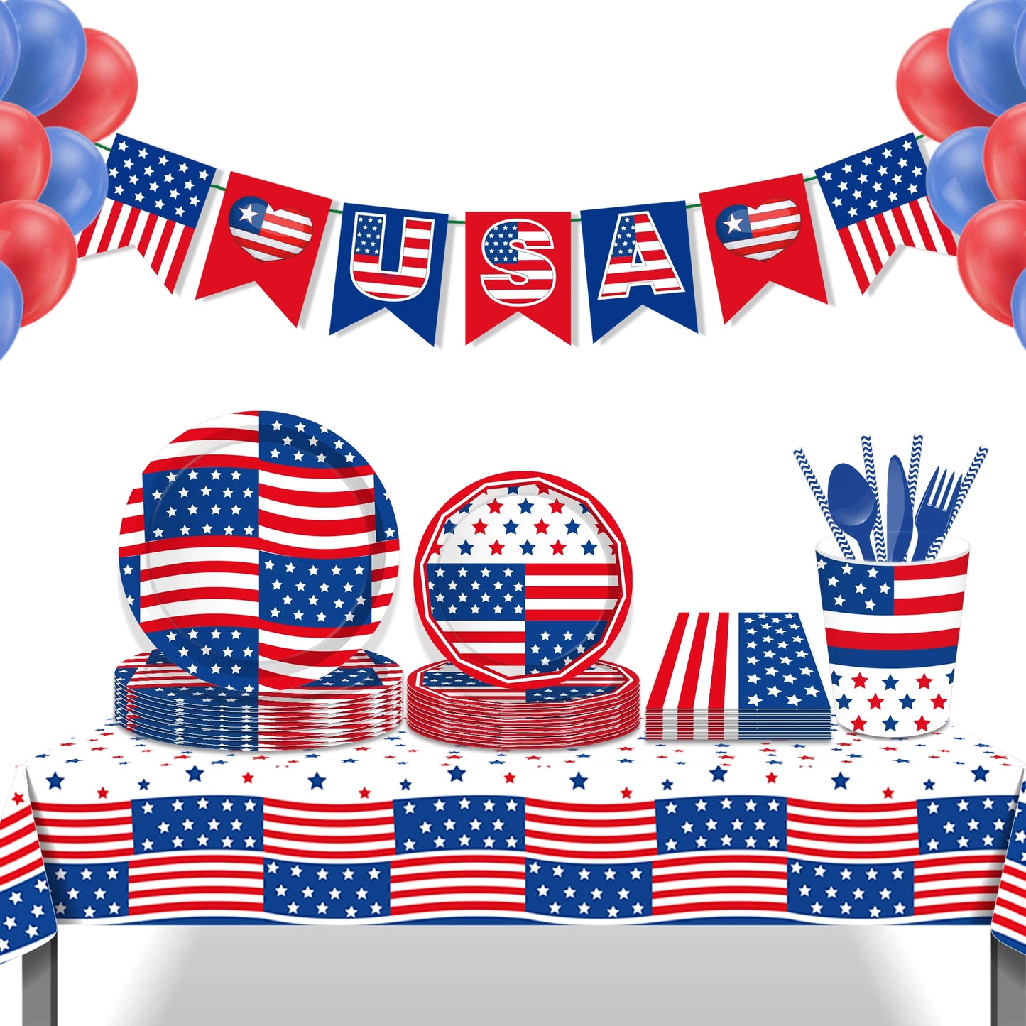 July 4th Day Independence Day Party Photobooth Props, Temporary Tattoo, Tablecover, Cake Stand, Washi Tape, Scrapbook Paper