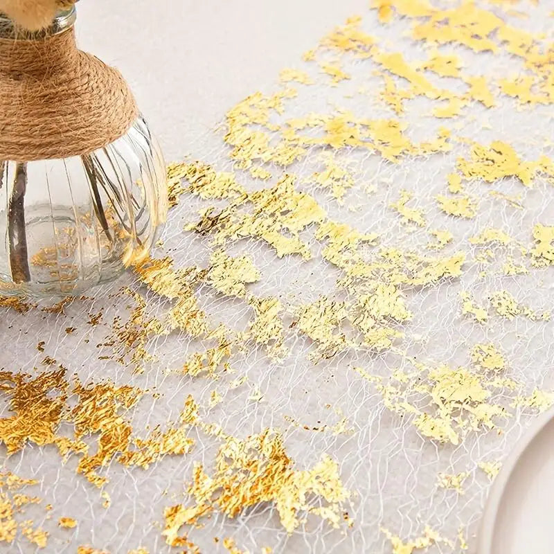 Sparkle Metallic Gold Table Runner Sequin Glitter Foil Mesh Roll Tablecloth for Wedding Event Birthday Baptism Baby Shower Decor