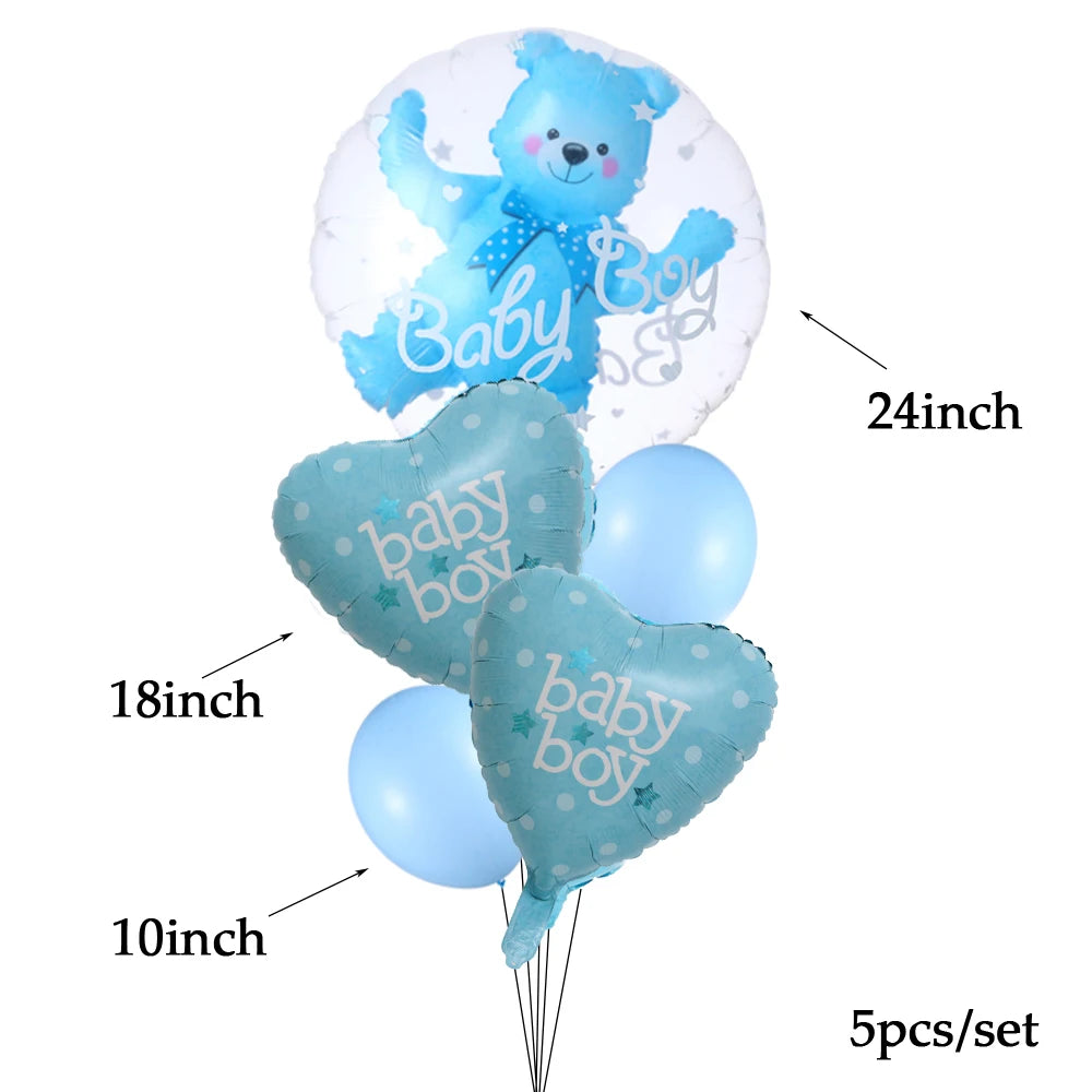 4D Transparent Baby Boy Girl Blue Pink Bubble Balloon Bear Foil Balloons Set Kids Birthday Gender Reveal Baby Shower Decorations