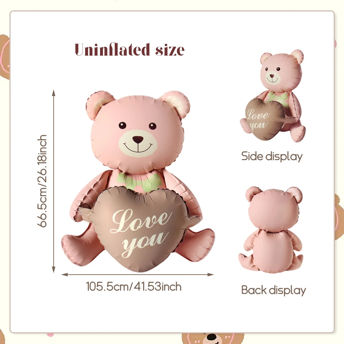 3D Lying Cartoon Matte Heart Bear Aluminum Film Balloon, Suitable for Birthday Party, Valentine's Day Decoration, Baby Shower
