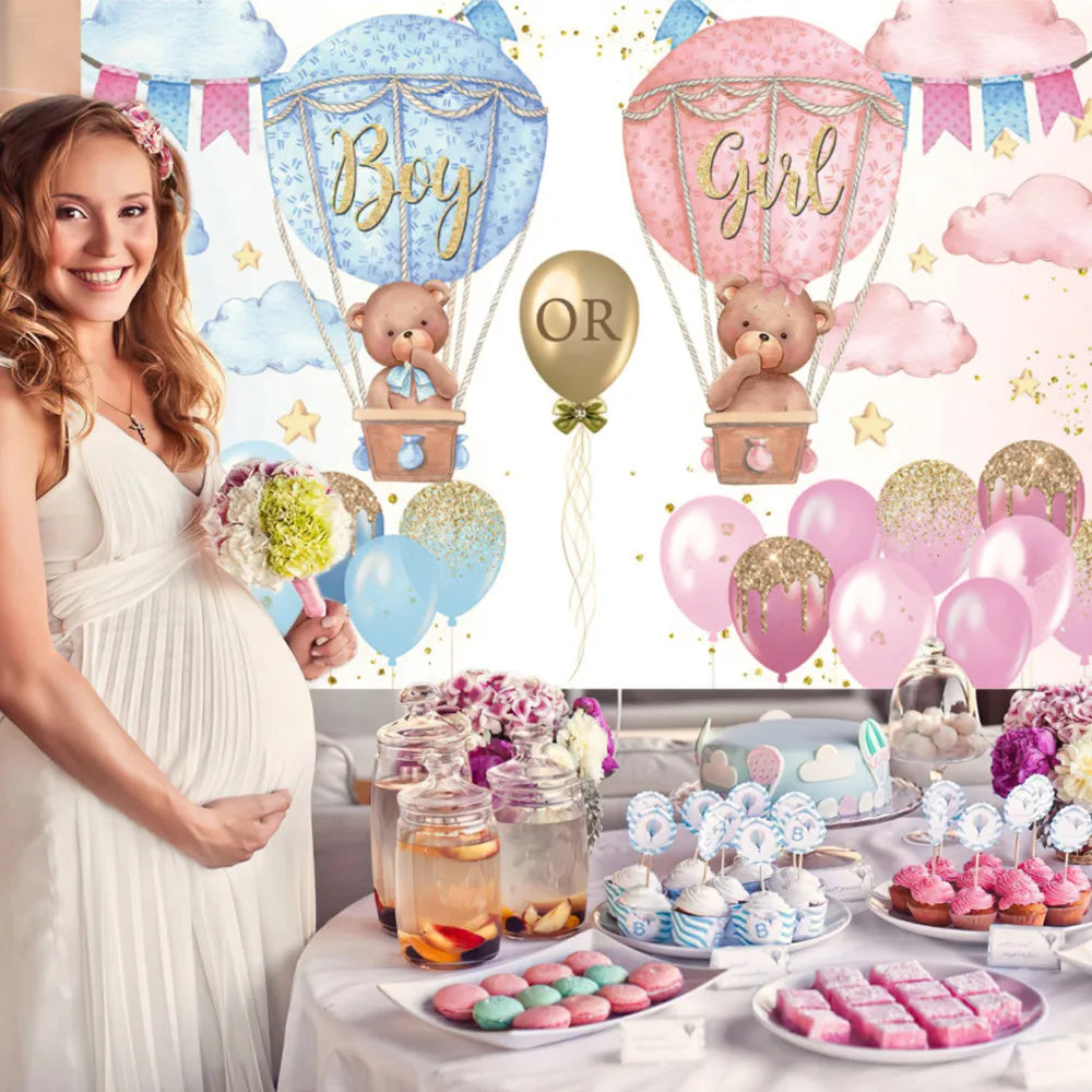 Boy Or Girl Gender Reveal Decorations Blue Or Pink Polka Dot Balloons Party Backdrop Gender Reveal Background Banner Supplies