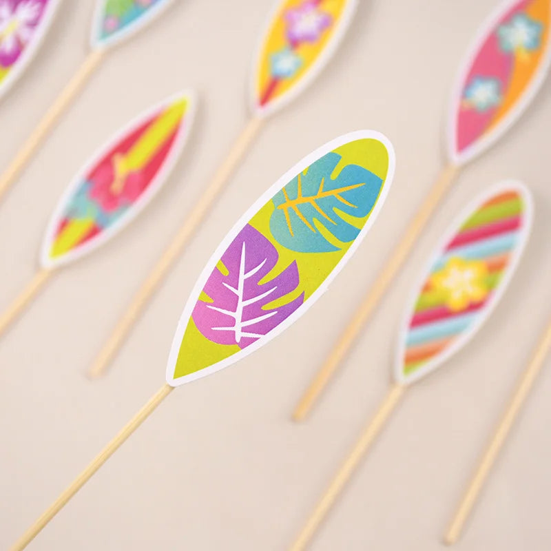 8/16Pcs Hawaiian Surfboard Cupcake Topper for Tropical Summer Luau Birthday Party Cake Decoration Beach Pool Wedding Supplies