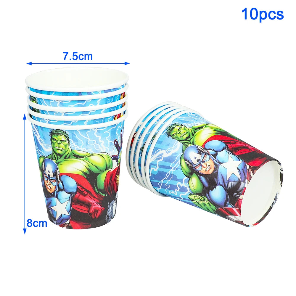 Avengers Superhero Birthday Party Decoration Balloon Cake Plate Paper Cup Box Gift Bag Background Banner 10 People Tableware Set