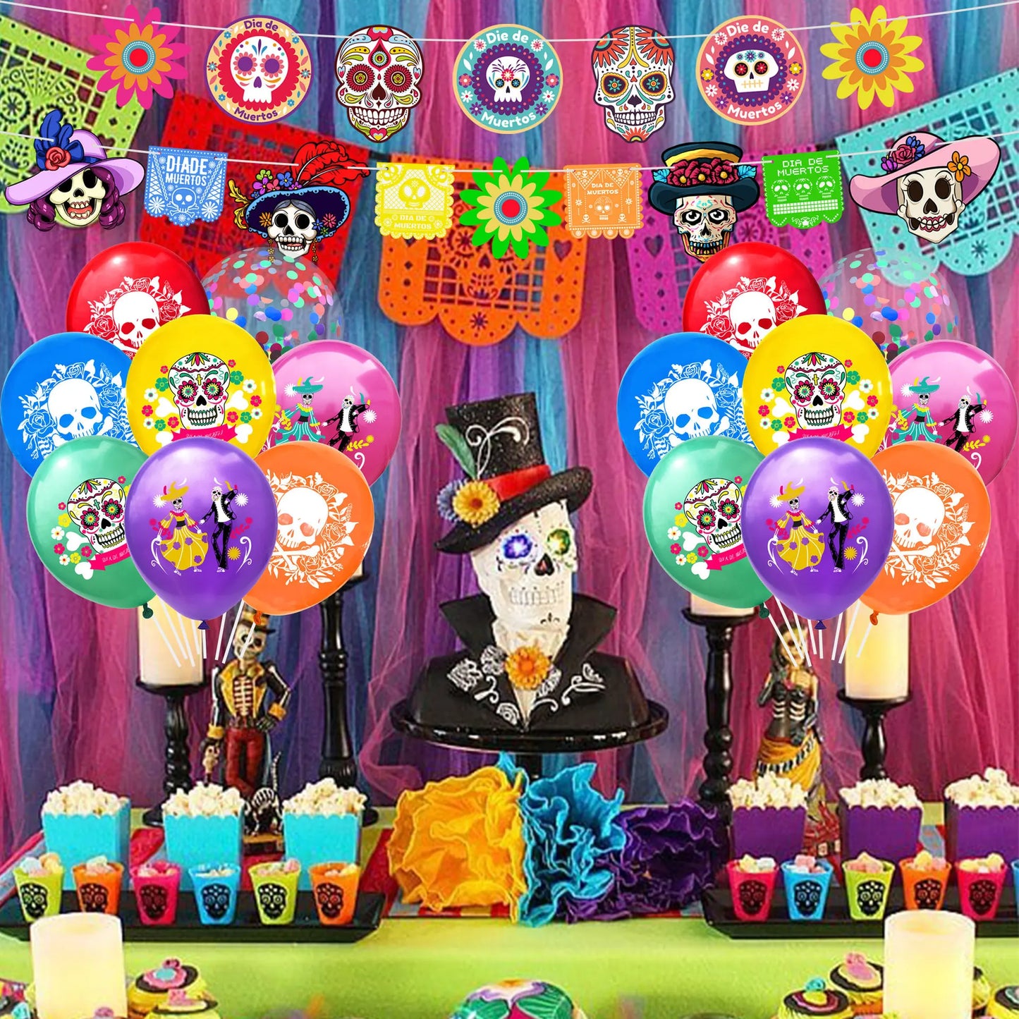 1set Day of The Dead Balloons Dia DE Los Muertos Party Decoration Skull Latex Balloons Mexican Festival Party Decor Supplies