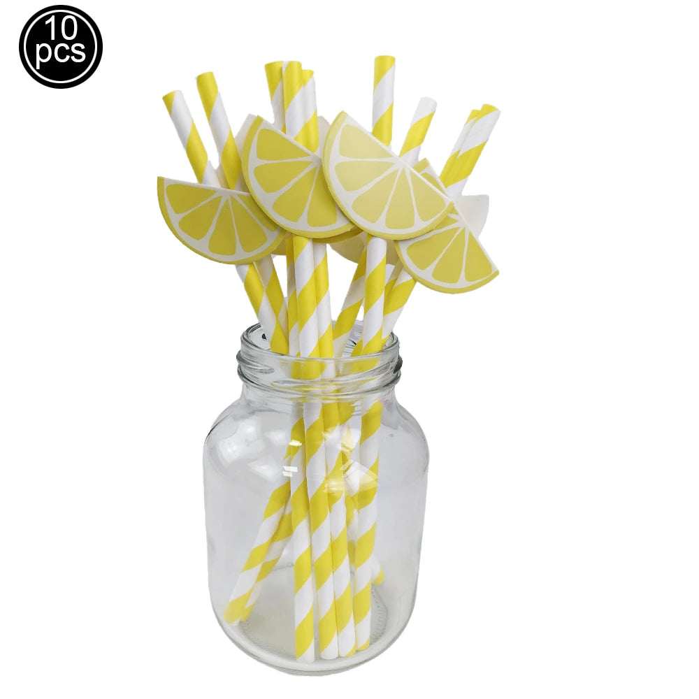 10pcs Flamingo Pineapple Paper Straws Disposable Tropical Fruit Straws Summer Striped Drinking Straws Luau Hawaiian Beach Party
