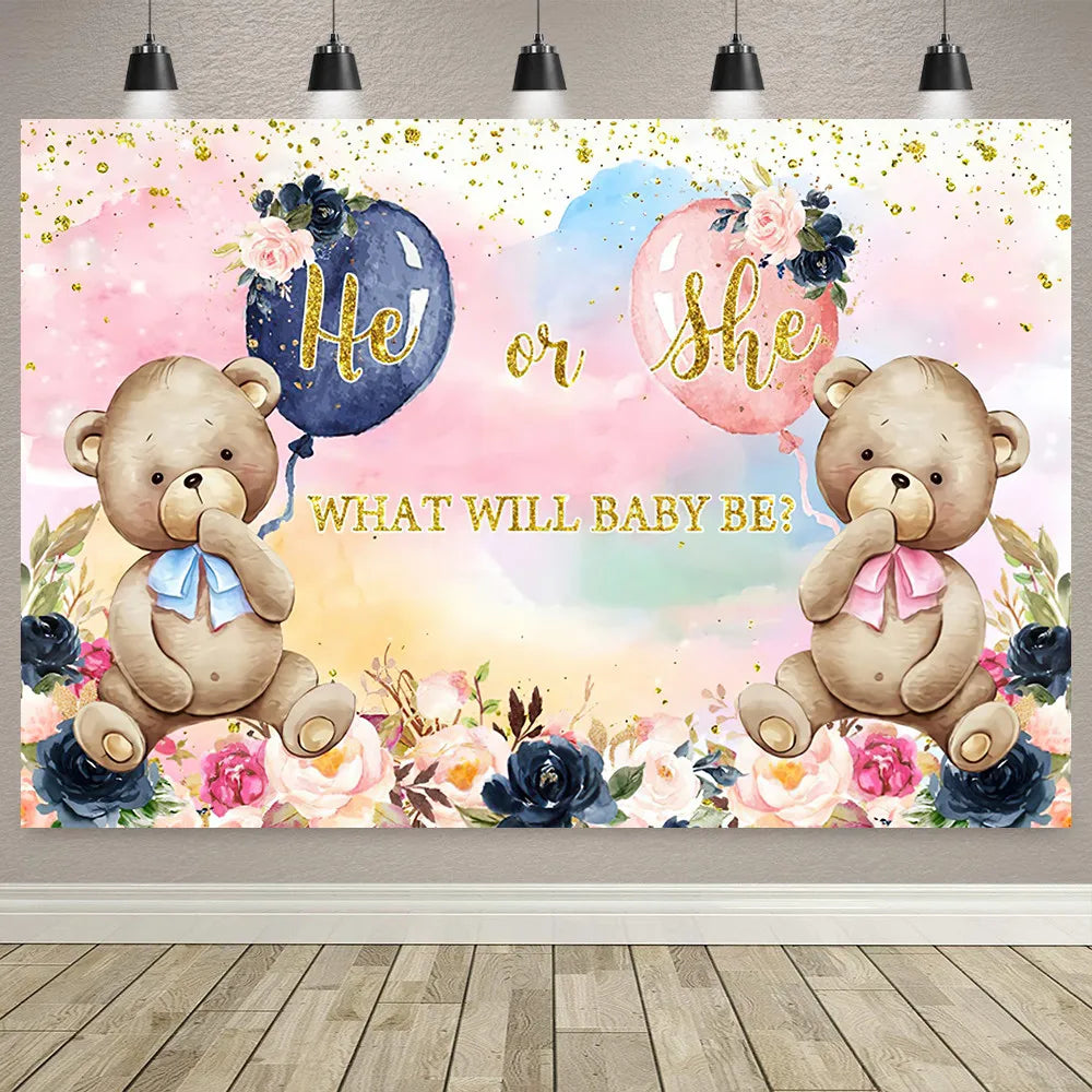 Boy Or Girl Gender Reveal Decorations Blue Or Pink Polka Dot Balloons Party Backdrop Gender Reveal Background Banner Supplies