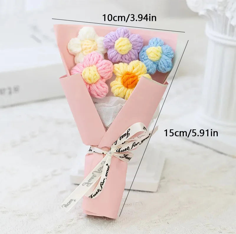 Creative Mini Knitted Flower Bouquet, Woolen Flower Bouquet, Floral Decoration