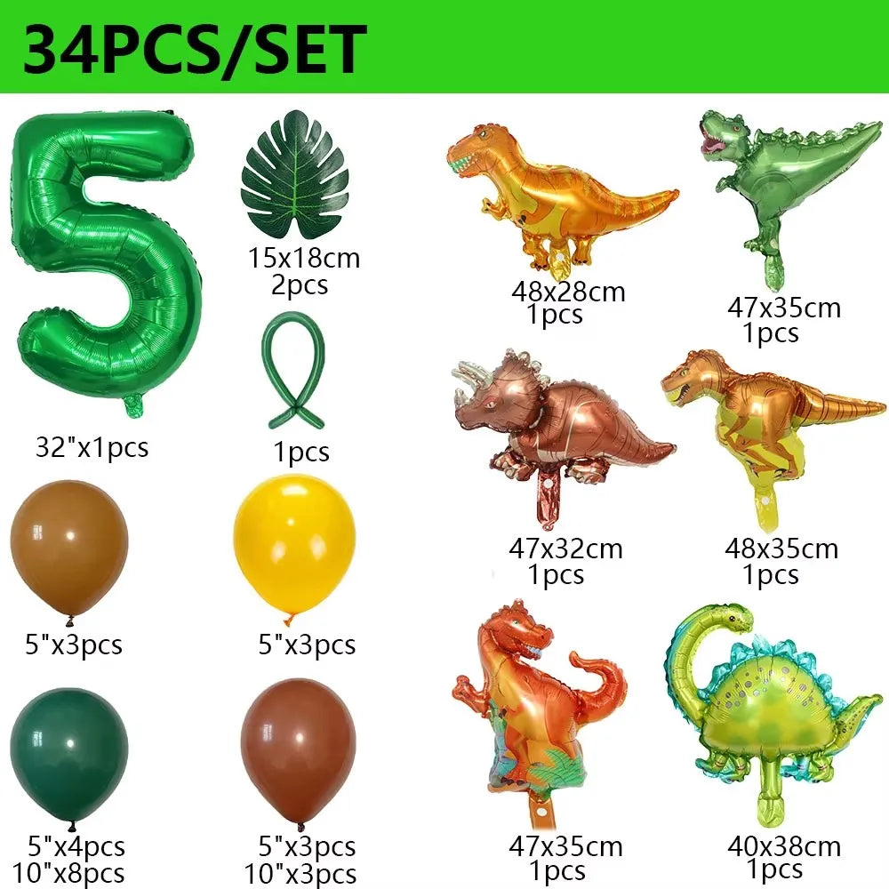 32 英寸 Number Dinosaur Birthday Party Dino Balloons Palm Leaf Set First Bthday Boy Party Kids Baby Shower Jungle Safari Deco