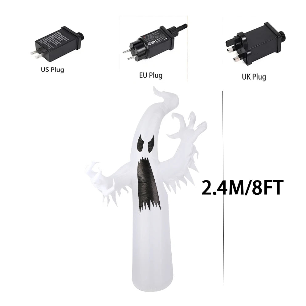 2.4M Giant Halloween Inflatable Toy Horror Ghost with LED Lights Indoor Outdoor Halloween Party Inflated Model Garden Decoration