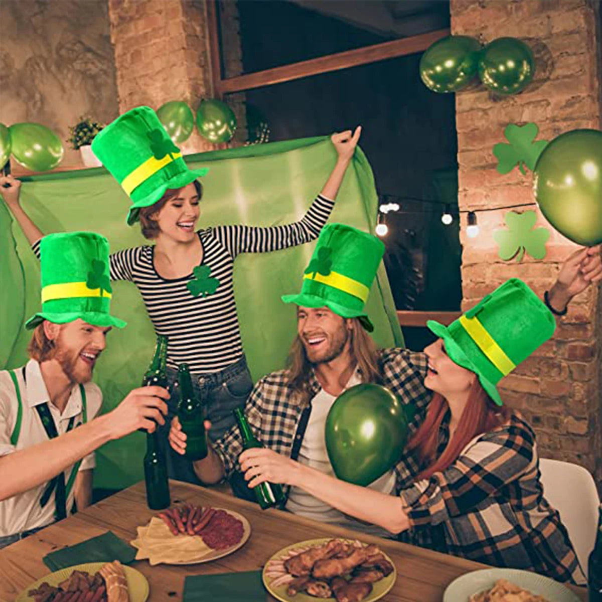 Saint Patricks Day Top Hat Holiday Fake Beard Green Celebration Costume for Irish Festival Birthday Party Decor Supplies