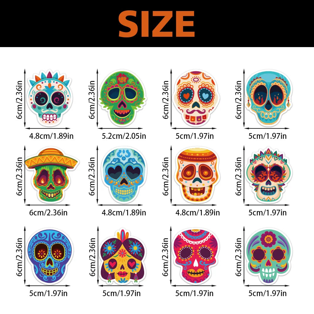 Mexico Day of the Dead Cake Decoration,Mexican Skulls Paper Baking Cake Toppers Party Decoration Insert,Skull Cake Inserts,12pcs