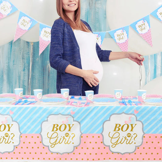 Gender Reveal Disposable Tableware Pink Blue Boy or Girl Plate Napkin Cup Tablecloth Baby Shower Party Table Decoration Supplies