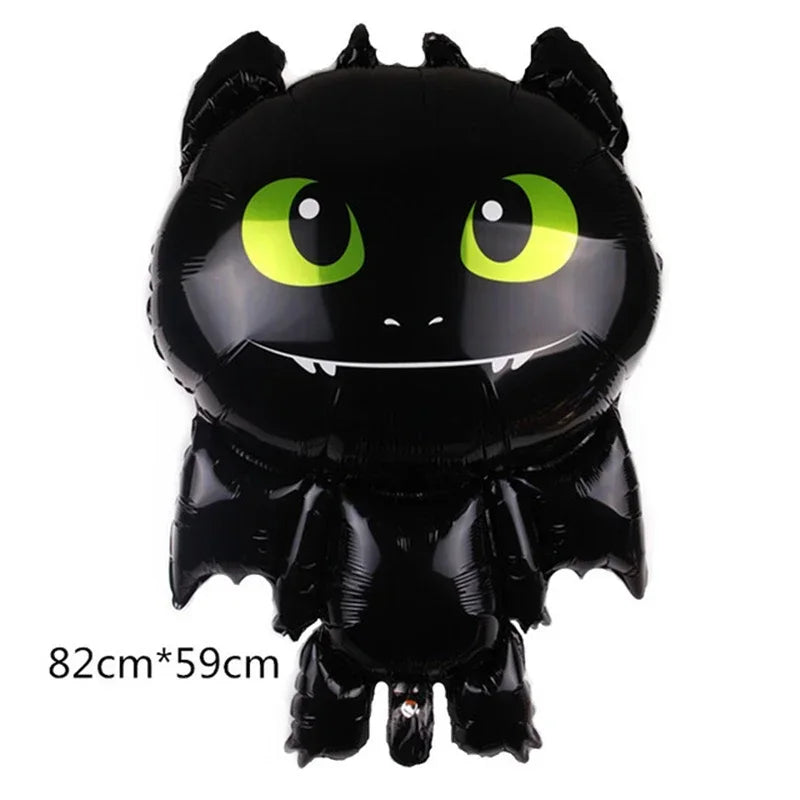 1set How Train Dragon Balloons No Teeth Toothlessing Green Eye Black Loong Party Decoration Happy Birthday Banner Cake Topper