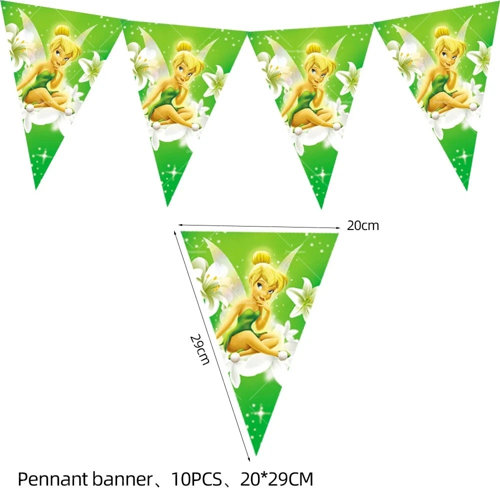 Tinker Bell Fairy Foil Balloons Pixie Latex Ballon Happy Birthday Banner Party Decorations Cake Toppers Cartoon Kids Girls Gift