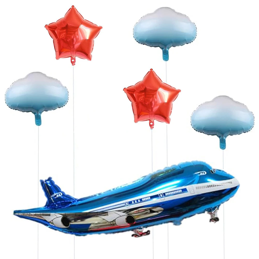 Airplane Party Decoration 12Inch Blue White Latex Balloons Big Plane Foil Cloud Balloon Set for Kids Boys Aviator Theme Birthday