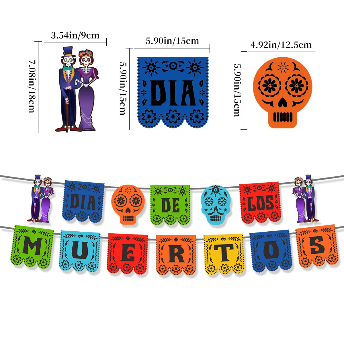 Day of the Dead Decor Dia De Los Muertos Picado Banner Sugar Skull Balloons for Mexican Fiesta Dia De Los Muertos Altar Party