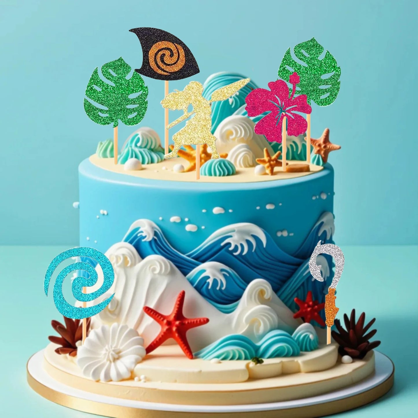 Moana Cake Topper Glittery Cupcake Toppers Hawaiian Birthday Party Decoration for Tropical Luau Summer Party Baby Shower Wedding